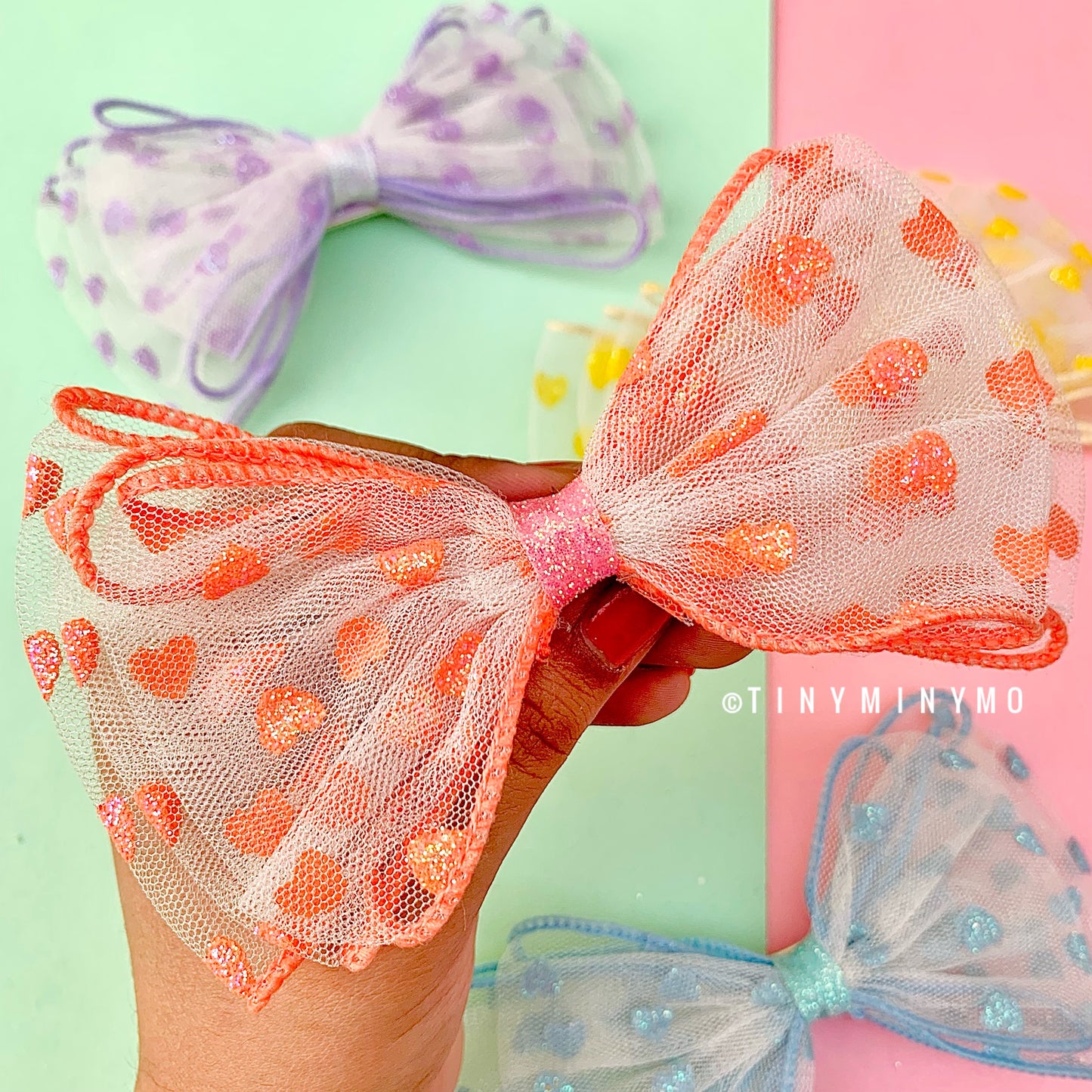 Mesh and Glitter Bow Clip - Tinyminymo