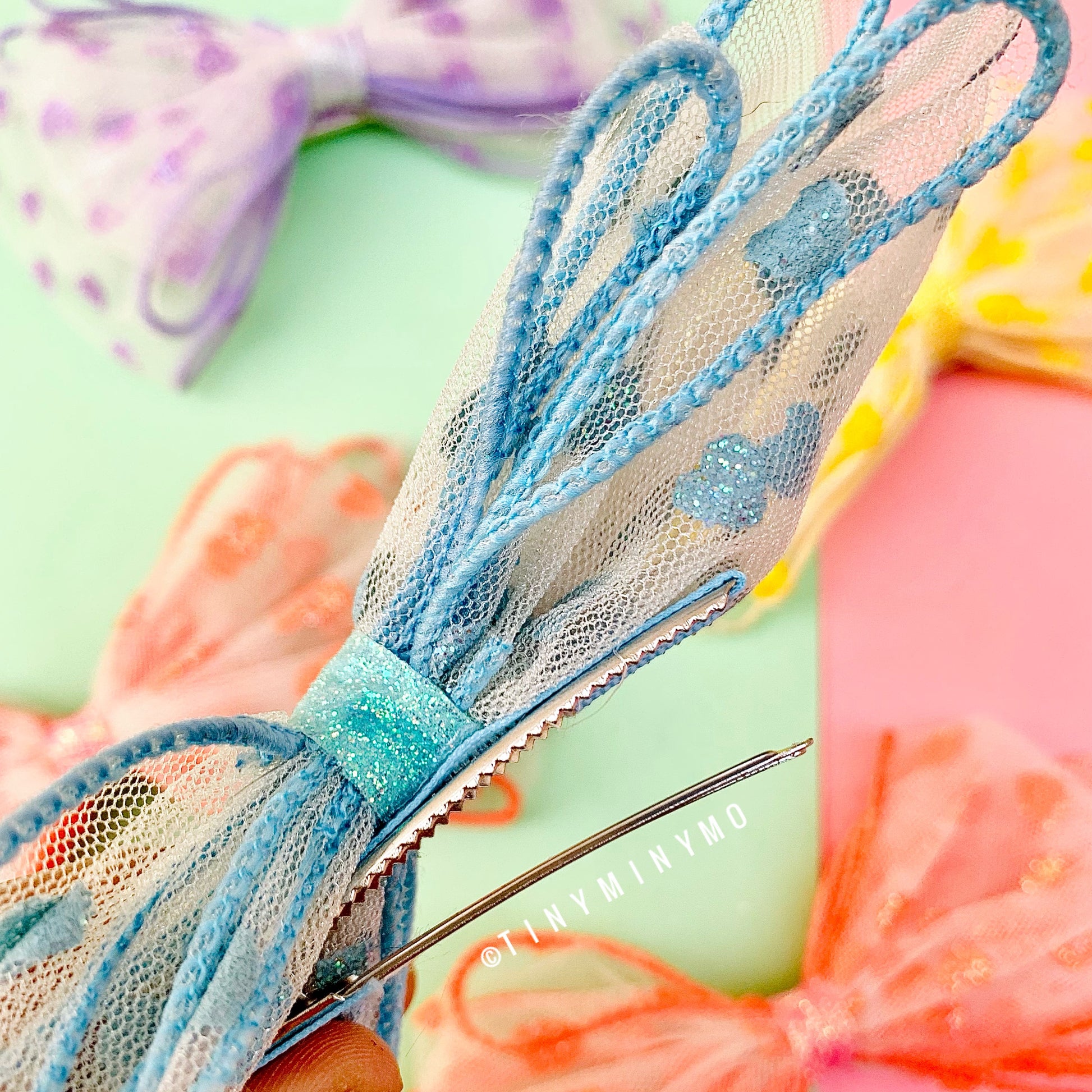 Mesh and Glitter Bow Clip - Tinyminymo