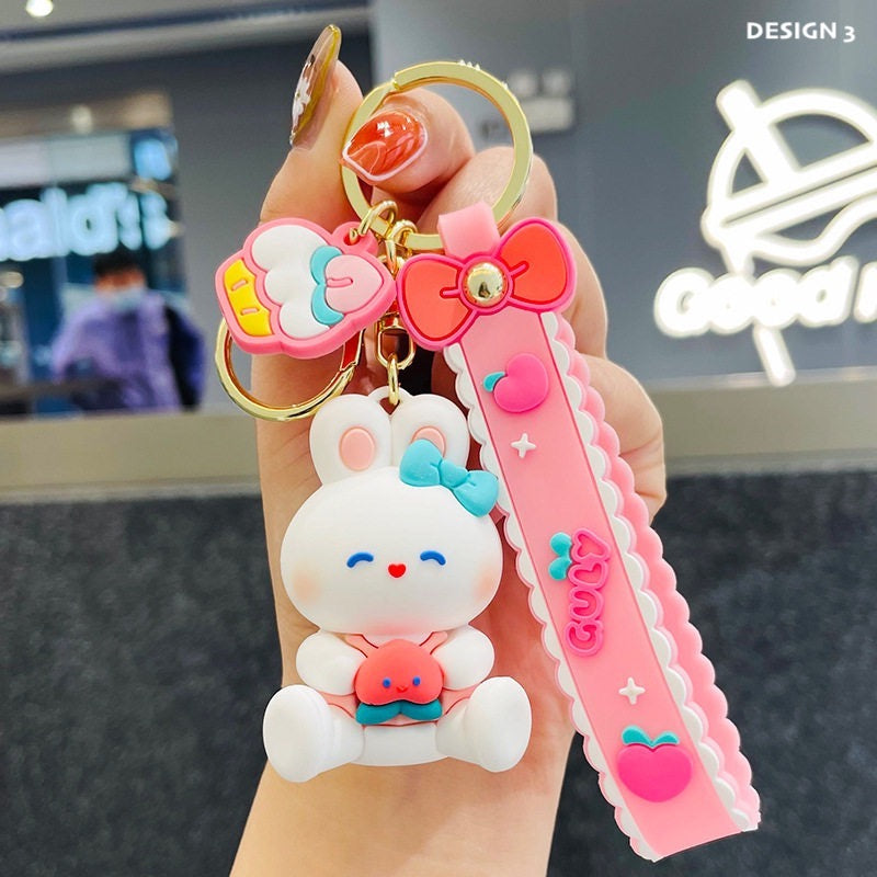 Peach Bunny 3D Keychain - Tinyminymo