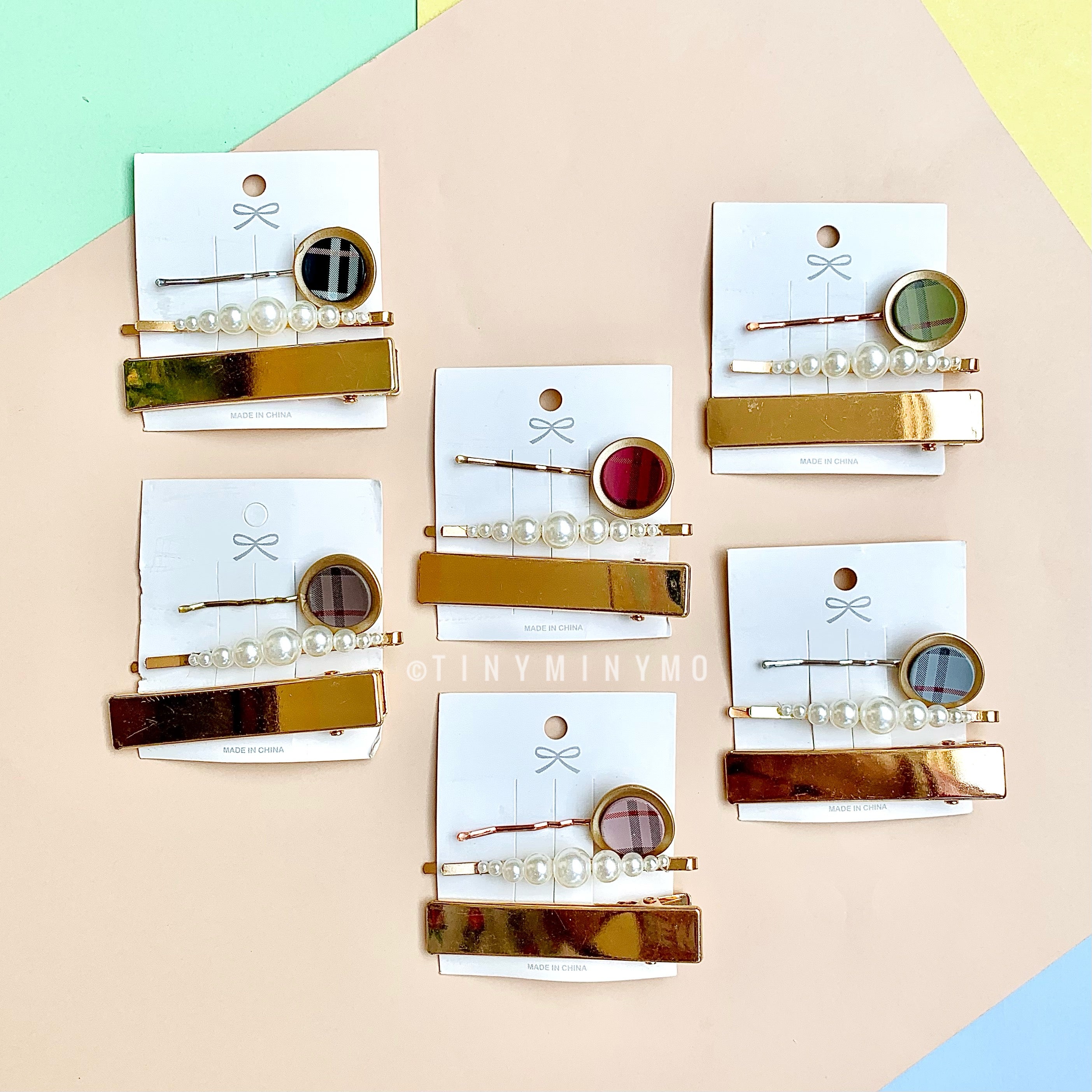 Plaid print Hair pin Set - Tinyminymo