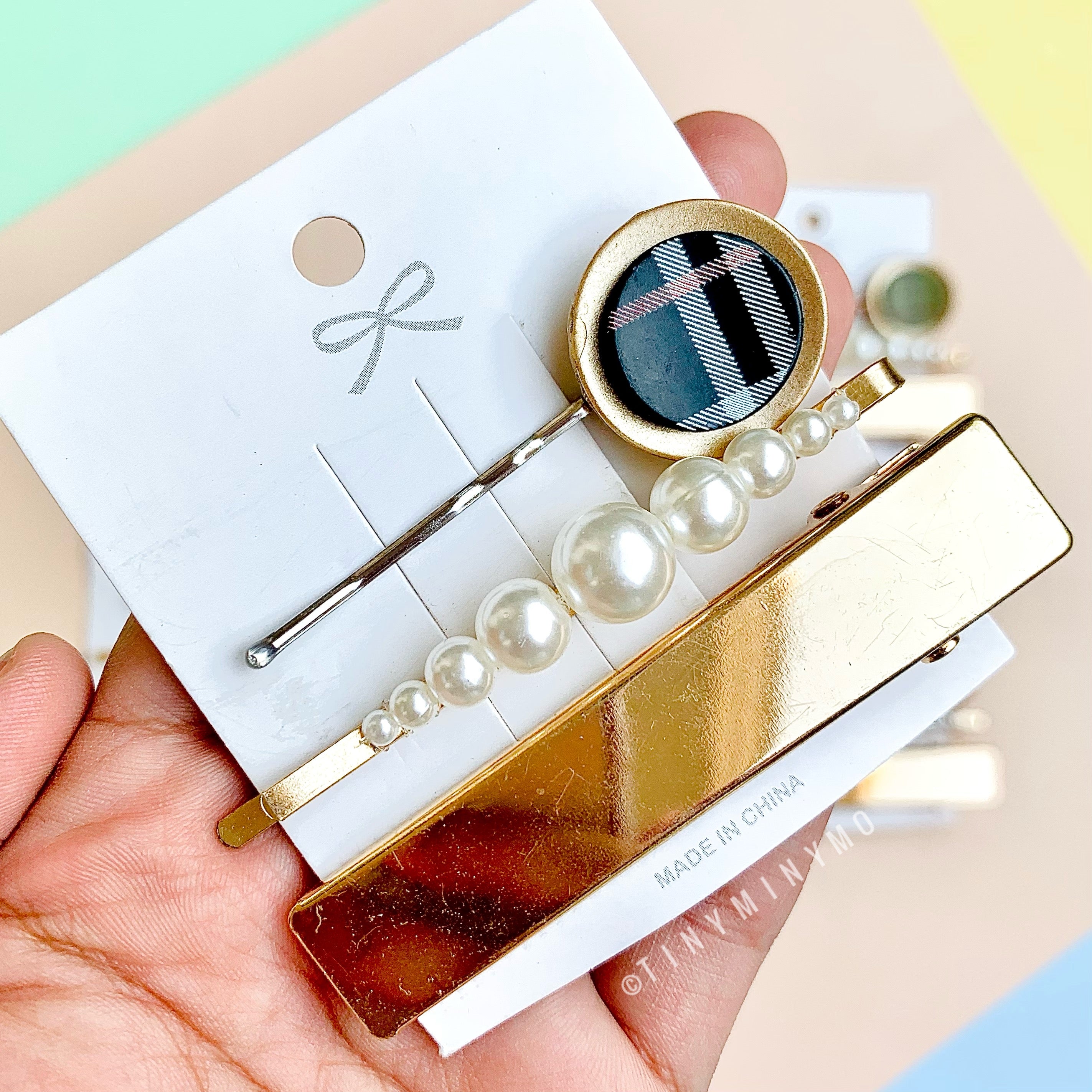 Plaid print Hair pin Set - Tinyminymo