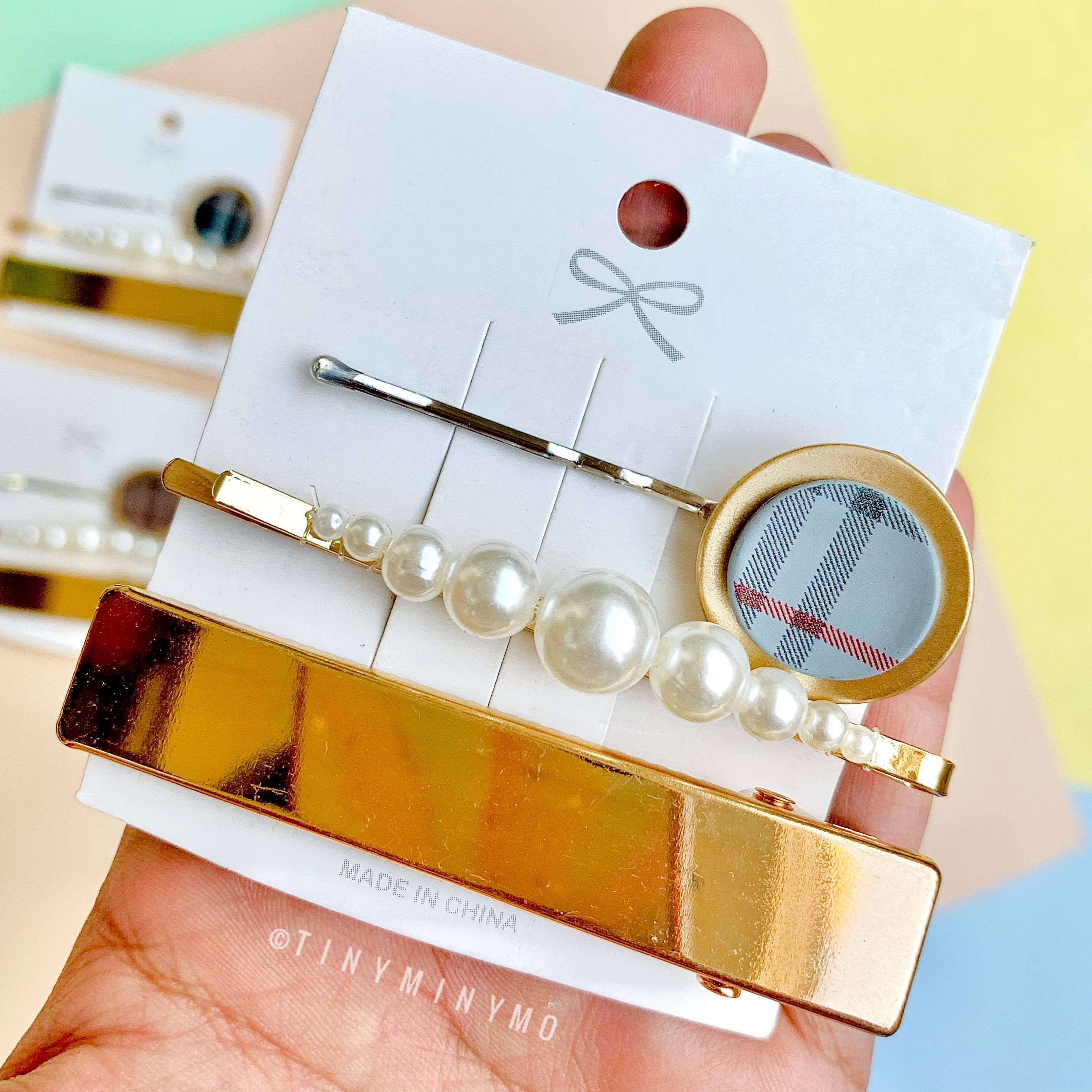 Plaid print Hair pin Set - Tinyminymo
