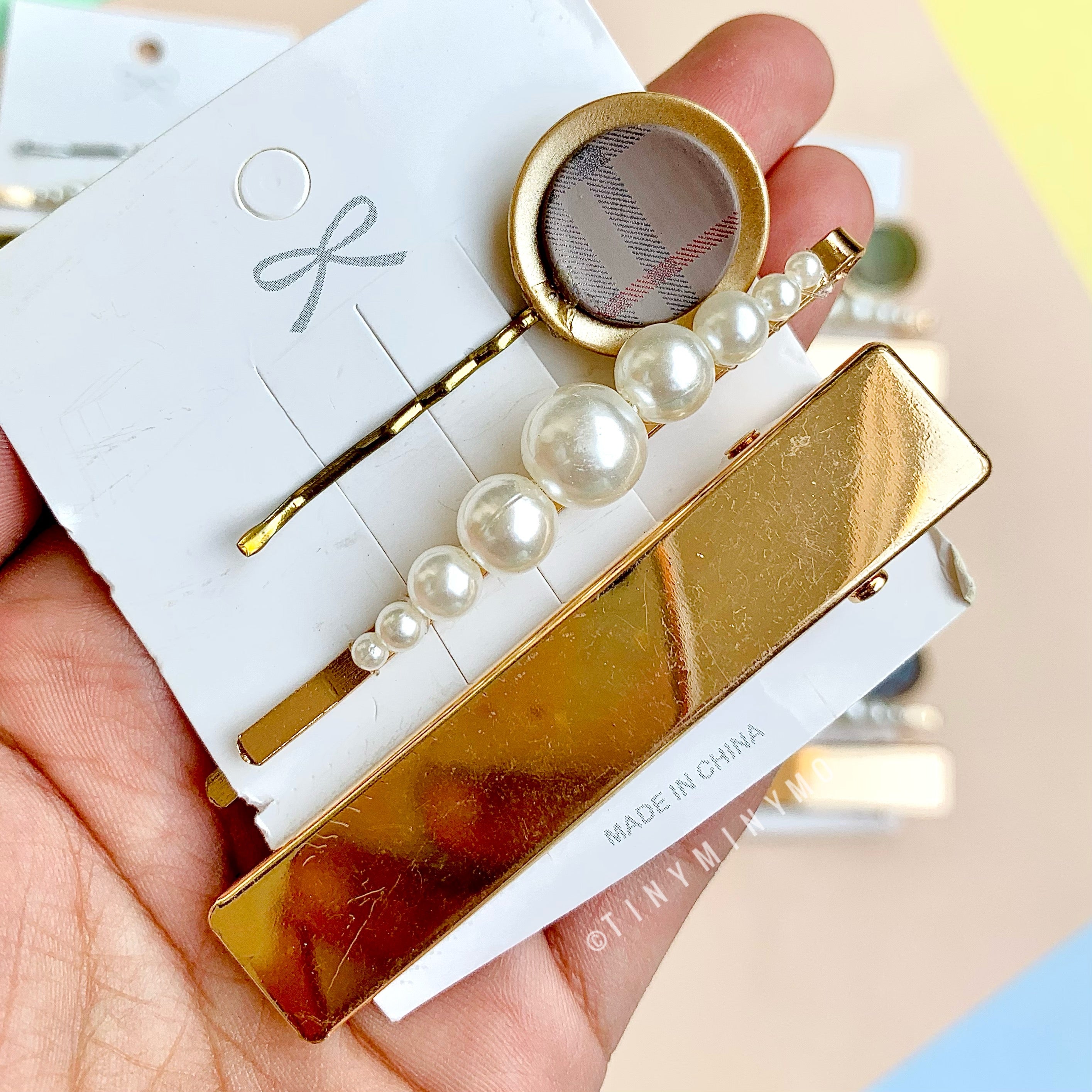 Plaid print Hair pin Set - Tinyminymo