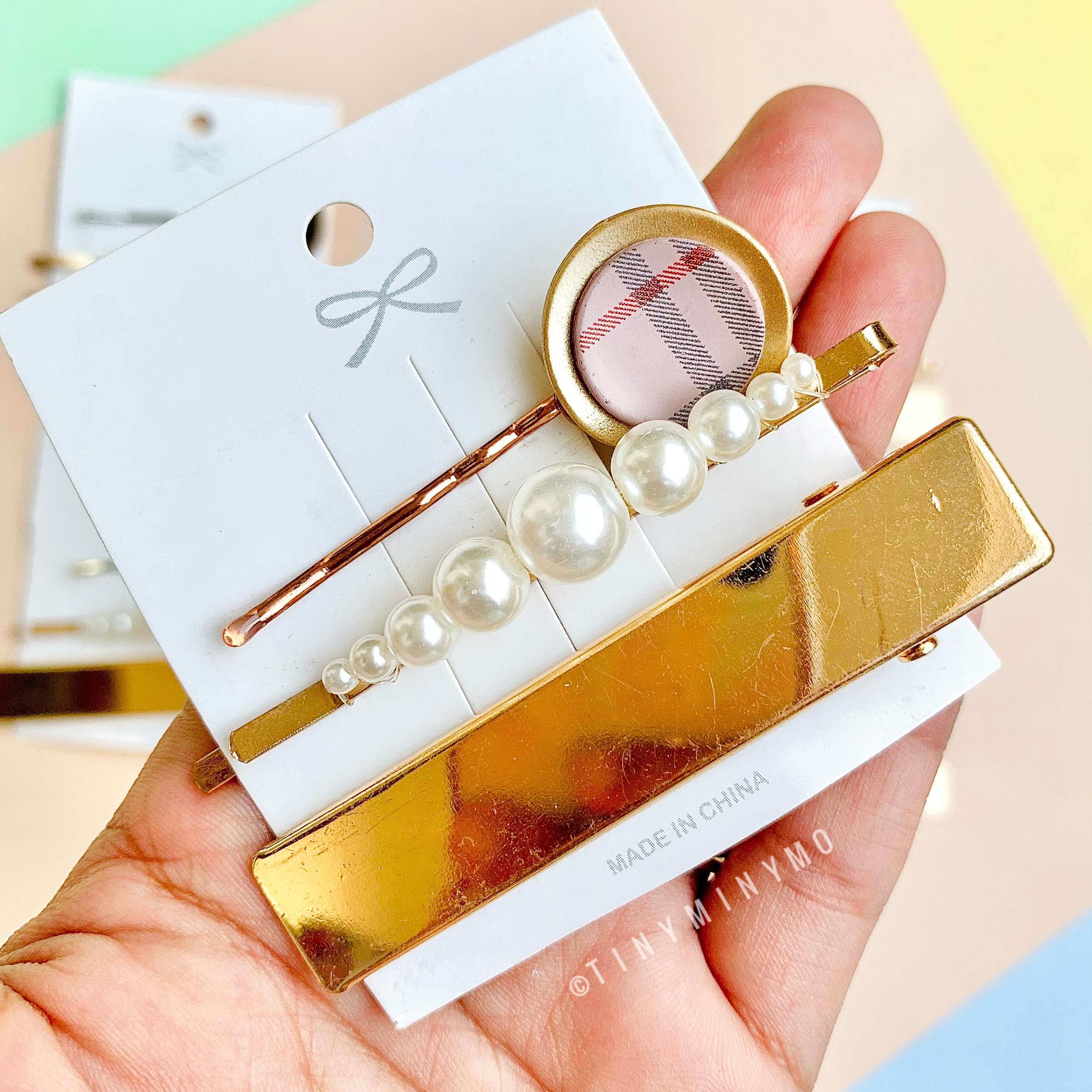 Plaid print Hair pin Set - Tinyminymo