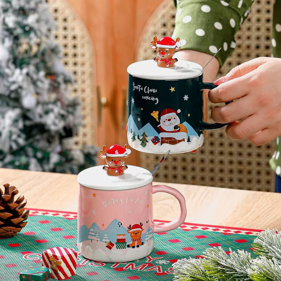 Reindeer Topper Ceramic Christmas Mug - Tinyminymo