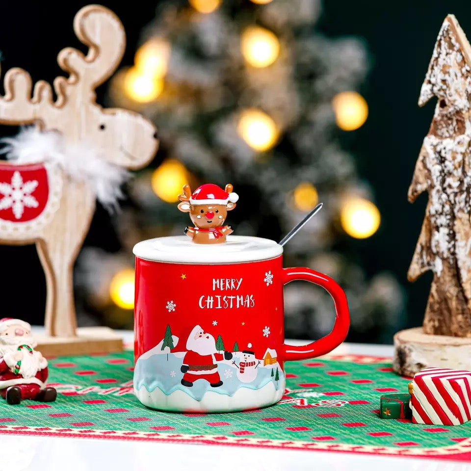 Reindeer Topper Ceramic Christmas Mug - Tinyminymo