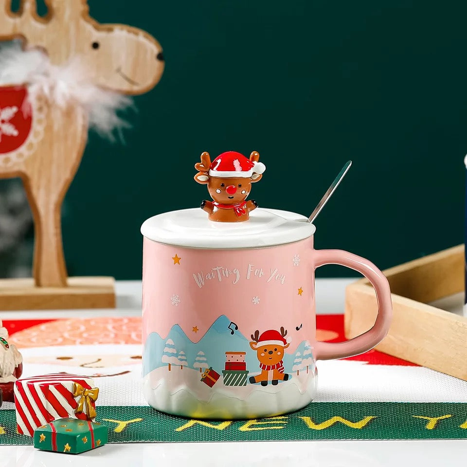 Reindeer Topper Ceramic Christmas Mug - Tinyminymo