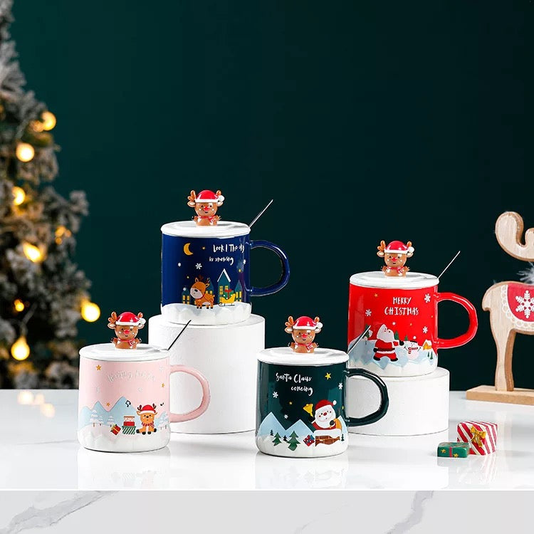 Reindeer Topper Ceramic Christmas Mug - Tinyminymo